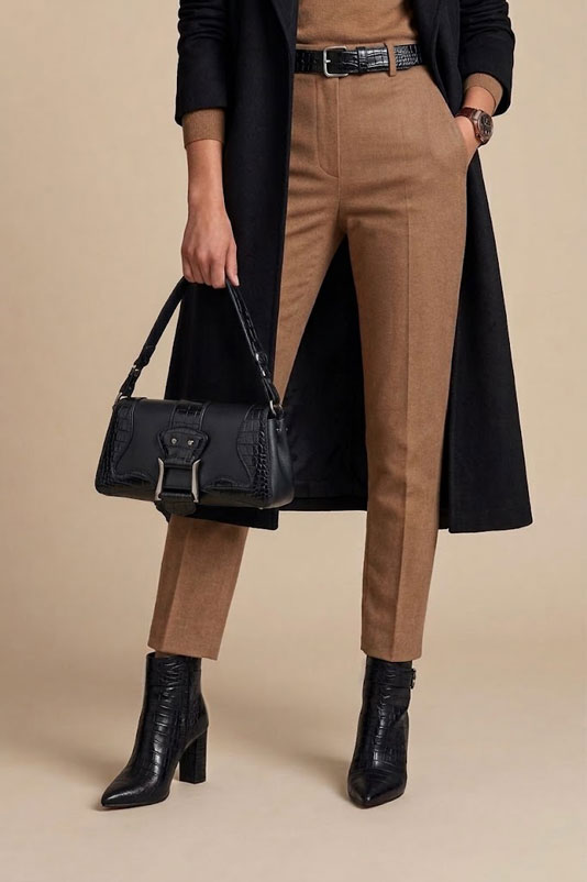 Dress ankle boots back buckles in satin black leather with high block heels and pointed toe - Top view